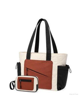 Quilted Puffer Tote Bag Large 27L Laptop Travel Handbag with Makeup Bag